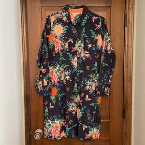 NWOT Size Large Soft Surroundings navy floral shirt dress with pockets